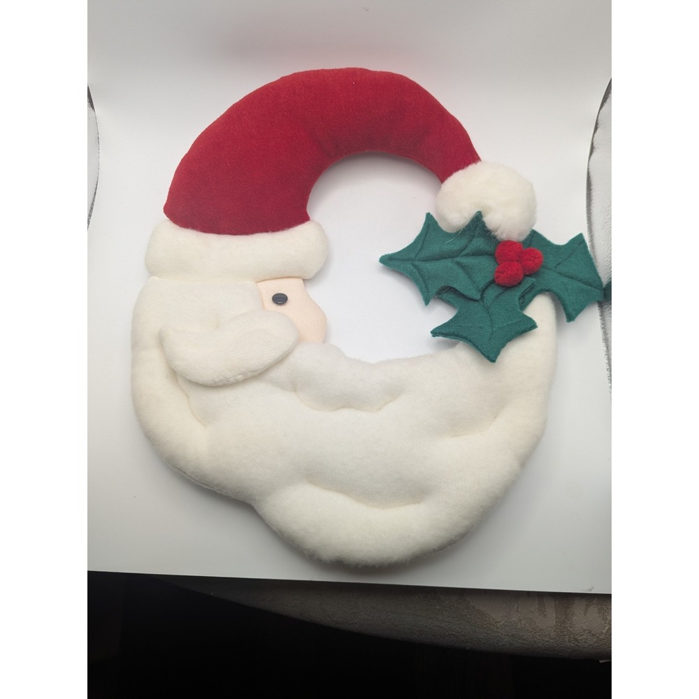Vtg Plush Santa Claus Christmas Wreath Half Moon Holiday Decoration Holly Berry